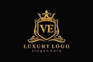 eerste ve brief Koninklijk luxe logo sjabloon in vector kunst voor restaurant, royalty, boetiek, cafe, hotel, heraldisch, sieraden, mode en andere vector illustratie.