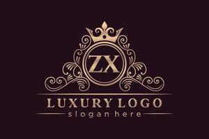 zx eerste brief goud kalligrafische vrouwelijk bloemen hand- getrokken heraldisch monogram antiek wijnoogst stijl luxe logo ontwerp premie vector