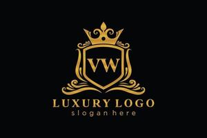 eerste vw brief Koninklijk luxe logo sjabloon in vector kunst voor restaurant, royalty, boetiek, cafe, hotel, heraldisch, sieraden, mode en andere vector illustratie.