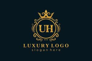 eerste uh brief Koninklijk luxe logo sjabloon in vector kunst voor restaurant, royalty, boetiek, cafe, hotel, heraldisch, sieraden, mode en andere vector illustratie.