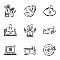 bank en geld beheer hand- getrokken pictogrammen vector