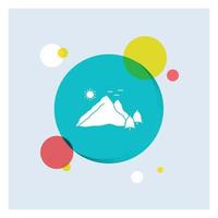 berg. landschap. heuvel. natuur. tafereel wit glyph icoon kleurrijk cirkel achtergrond vector