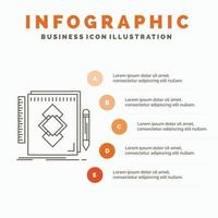 ontwerp. hulpmiddel. identiteit. tekenen. ontwikkeling infographics sjabloon voor website en presentatie. lijn grijs icoon met oranje infographic stijl vector illustratie