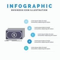 contant geld. dollar. financiën. fondsen. geld infographics sjabloon voor website en presentatie. glyph grijs icoon met blauw infographic stijl vector illustratie.