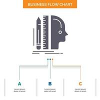 ontwerp. menselijk. heerser. maat. denken bedrijf stromen tabel ontwerp met 3 stappen. glyph icoon voor presentatie achtergrond sjabloon plaats voor tekst. vector