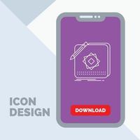 ontwerp. app. logo. sollicitatie. ontwerp lijn icoon in mobiel voor downloaden bladzijde vector