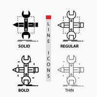 bouwen. ontwerp. ontwikkelen. schetsen. gereedschap icoon in dun. normaal. stoutmoedig lijn en glyph stijl. vector illustratie