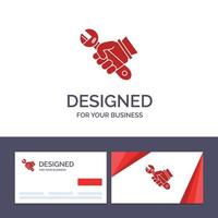 creatief bedrijf kaart en logo sjabloon moersleutel reparatie fix gereedschap hand- vector illustratie