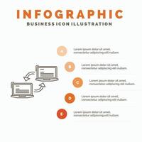 computer. verbinding. koppeling. netwerk. synchroniseren infographics sjabloon voor website en presentatie. lijn grijs icoon met oranje infographic stijl vector illustratie