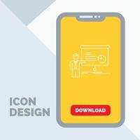 grafiek. ontmoeting. presentatie. rapport. congres lijn icoon in mobiel voor downloaden bladzijde vector