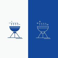 Koken barbecueën. camping. voedsel. rooster lijn en glyph web knop in blauw kleur verticaal banier voor ui en ux. website of mobiel toepassing vector