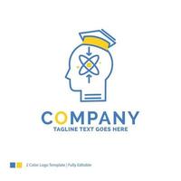 vermogen. hoofd. menselijk. kennis. vaardigheid blauw geel bedrijf logo sjabloon. creatief ontwerp sjabloon plaats voor slogan. vector