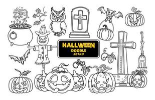 halloween hand- getrokken tekening. schattig halloween digitaal postzegel set. vector