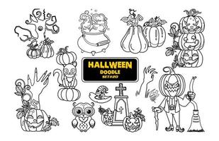 halloween hand- getrokken tekening. schattig halloween digitaal postzegel set. vector