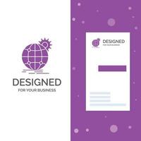 bedrijf logo voor Internationale. bedrijf. wereldbol. wereld breed. versnelling. verticaal Purper bedrijf .bezoeken kaart sjabloon. creatief achtergrond vector illustratie