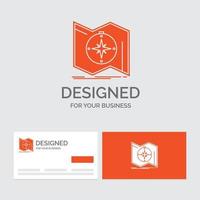 bedrijf logo sjabloon voor richting. ontdekken. kaart. navigeren. navigatie. oranje bezoekende kaarten met merk logo sjabloon. vector