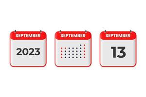 september 13 kalender ontwerp icoon. 2023 kalender schema, afspraak, belangrijk datum concept vector