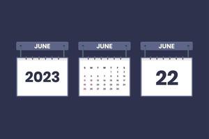 22 juni 2023 kalender icoon voor schema, afspraak, belangrijk datum concept vector