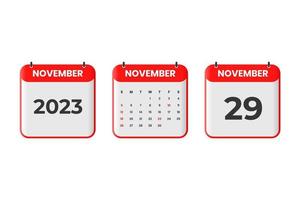 november 2023 kalender ontwerp. 29e november 2023 kalender icoon voor schema, afspraak, belangrijk datum concept vector