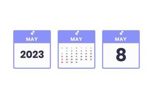 mei kalender ontwerp. mei 8 2023 kalender icoon voor schema, afspraak, belangrijk datum concept vector
