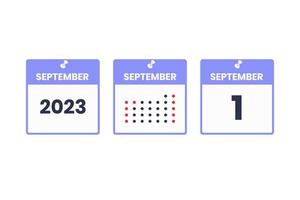 september 1 kalender ontwerp icoon. 2023 kalender schema, afspraak, belangrijk datum concept vector