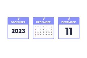 december kalender ontwerp. december 11 2023 kalender icoon voor schema, afspraak, belangrijk datum concept vector
