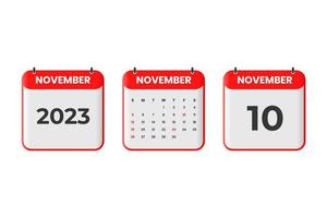 november 2023 kalender ontwerp. 10e november 2023 kalender icoon voor schema, afspraak, belangrijk datum concept vector
