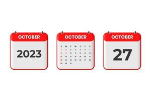 oktober 2023 kalender ontwerp. 27e oktober 2023 kalender icoon voor schema, afspraak, belangrijk datum concept vector