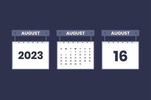 16 augustus 2023 kalender icoon voor schema, afspraak, belangrijk datum concept vector