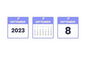 september kalender ontwerp. september 8 2023 kalender icoon voor schema, afspraak, belangrijk datum concept vector