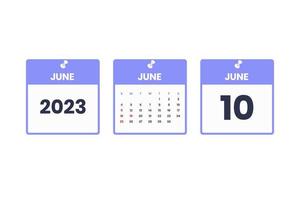 juni kalender ontwerp. juni 10 2023 kalender icoon voor schema, afspraak, belangrijk datum concept vector