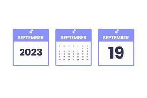 september kalender ontwerp. september 19 2023 kalender icoon voor schema, afspraak, belangrijk datum concept vector