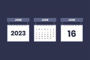 16 juni 2023 kalender icoon voor schema, afspraak, belangrijk datum concept vector