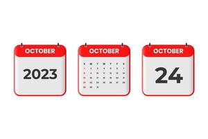 oktober 2023 kalender ontwerp. 24e oktober 2023 kalender icoon voor schema, afspraak, belangrijk datum concept vector