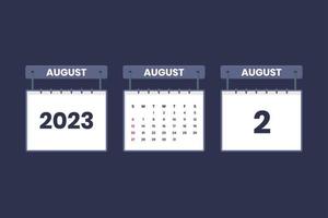 2 augustus 2023 kalender icoon voor schema, afspraak, belangrijk datum concept vector