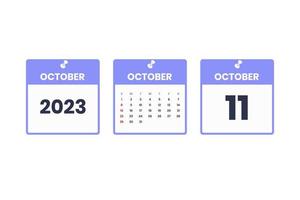 oktober kalender ontwerp. oktober 11 2023 kalender icoon voor schema, afspraak, belangrijk datum concept vector