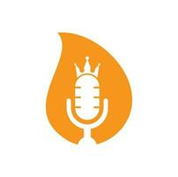 podcast koning en laten vallen vorm vector logo ontwerp. koning muziek- logo ontwerp concept.