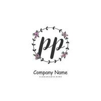 pp eerste handschrift en handtekening logo ontwerp met cirkel. mooi ontwerp handgeschreven logo voor mode, team, bruiloft, luxe logo. vector