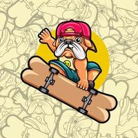 schattig mopshond hond spelen skateboard illustratie vector