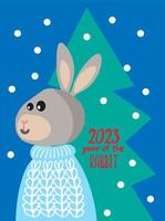 vrolijk Kerstmis groet kaart. schattig tekenfilm karakter konijn . vector