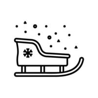 ijs slee icoon met sneeuwvlok in zwart schets stijl vector