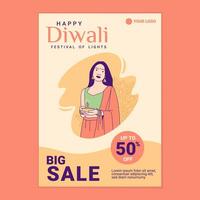 illustraties mooi Indisch meisje Holding diya lamp voor viering diwali dag uitverkoop poster sjabloon vector