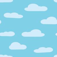 naadloos achtergrond met blauw lucht en wit tekenfilm wolken. vector illustratie.