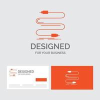 bedrijf logo sjabloon voor geluid. kabel. koord. geluid. draad. oranje bezoekende kaarten met merk logo sjabloon. vector