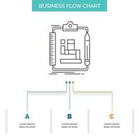 algoritme. werkwijze. regeling. werk. workflow bedrijf stromen tabel ontwerp met 3 stappen. lijn icoon voor presentatie achtergrond sjabloon plaats voor tekst vector