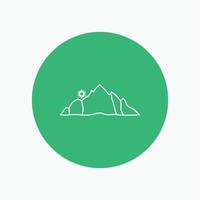 heuvel. landschap. natuur. berg. tafereel wit lijn icoon in cirkel achtergrond. vector icoon illustratie