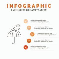 paraplu. camping. regen. veiligheid. weer infographics sjabloon voor website en presentatie. lijn grijs icoon met oranje infographic stijl vector illustratie