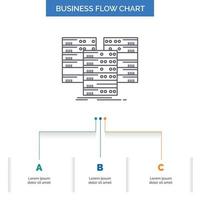centrum. centrum. gegevens. databank. server bedrijf stromen tabel ontwerp met 3 stappen. lijn icoon voor presentatie achtergrond sjabloon plaats voor tekst vector