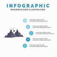 berg. landschap. heuvel. natuur. zon infographics sjabloon voor website en presentatie. glyph grijs icoon met blauw infographic stijl vector illustratie.