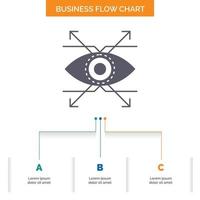 bedrijf. oog. Look. visie bedrijf stromen tabel ontwerp met 3 stappen. glyph icoon voor presentatie achtergrond sjabloon plaats voor tekst. vector